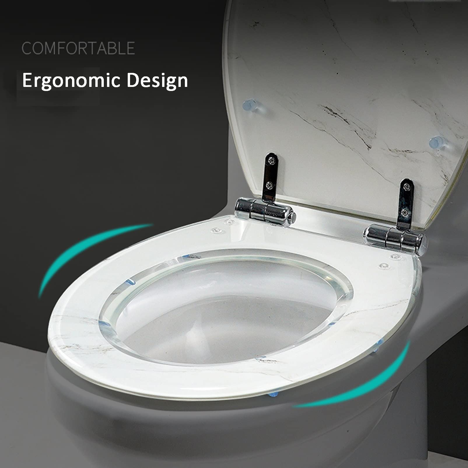 Slow Close Toilet Seat - Universal Quiet-Close Toilet Lid Cover with Strong Hinges, Easy to Install and Clean, Durable Resin (Color: Black) - Perfect for Bathroom Upgrade, Home Renovation & Commercial Use