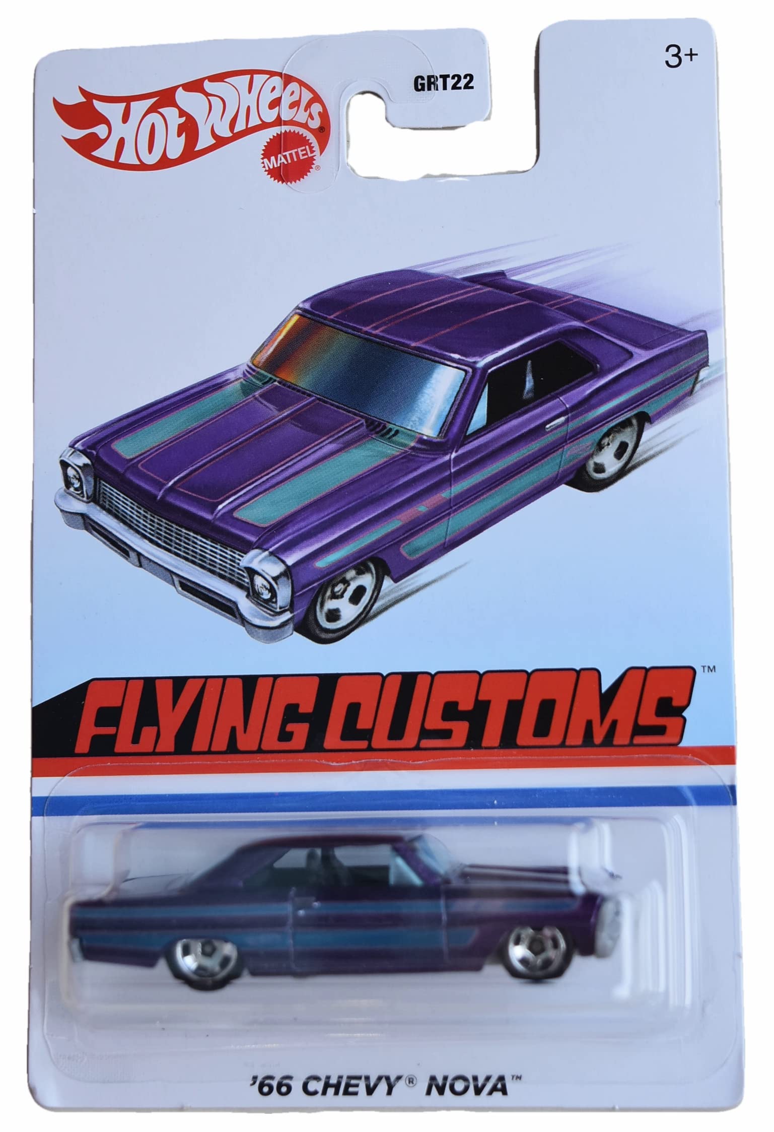 Hot Wheels '66 Chevy Nova Die-Cast Car - Purple Flying Customs Series - Collectible Toy Car for Kids & Adults - Perfect for Display, Racing & Gift Giving