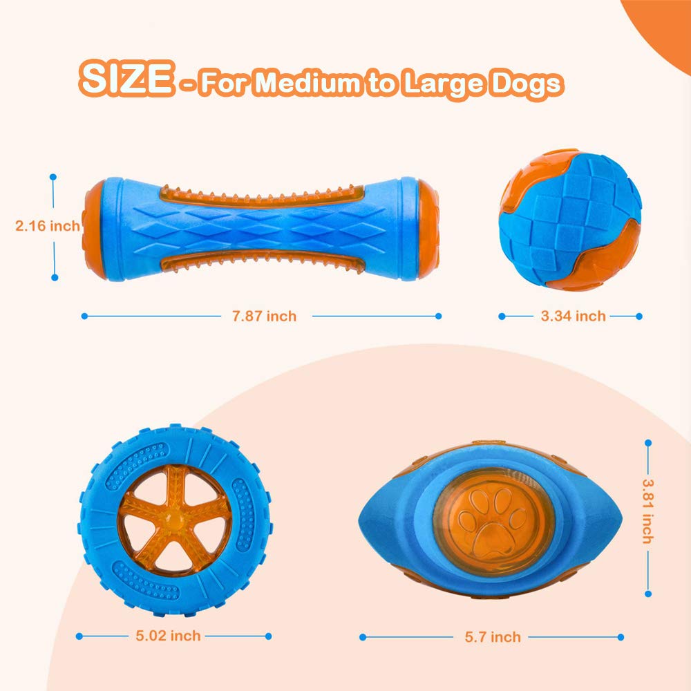 4 Pack Dog Squeaky Toys - Floating Pool Toys for Interactive Fetch & Play - Durable TPR Dog Beach Toys for Swimming, Training & Outdoor Fun