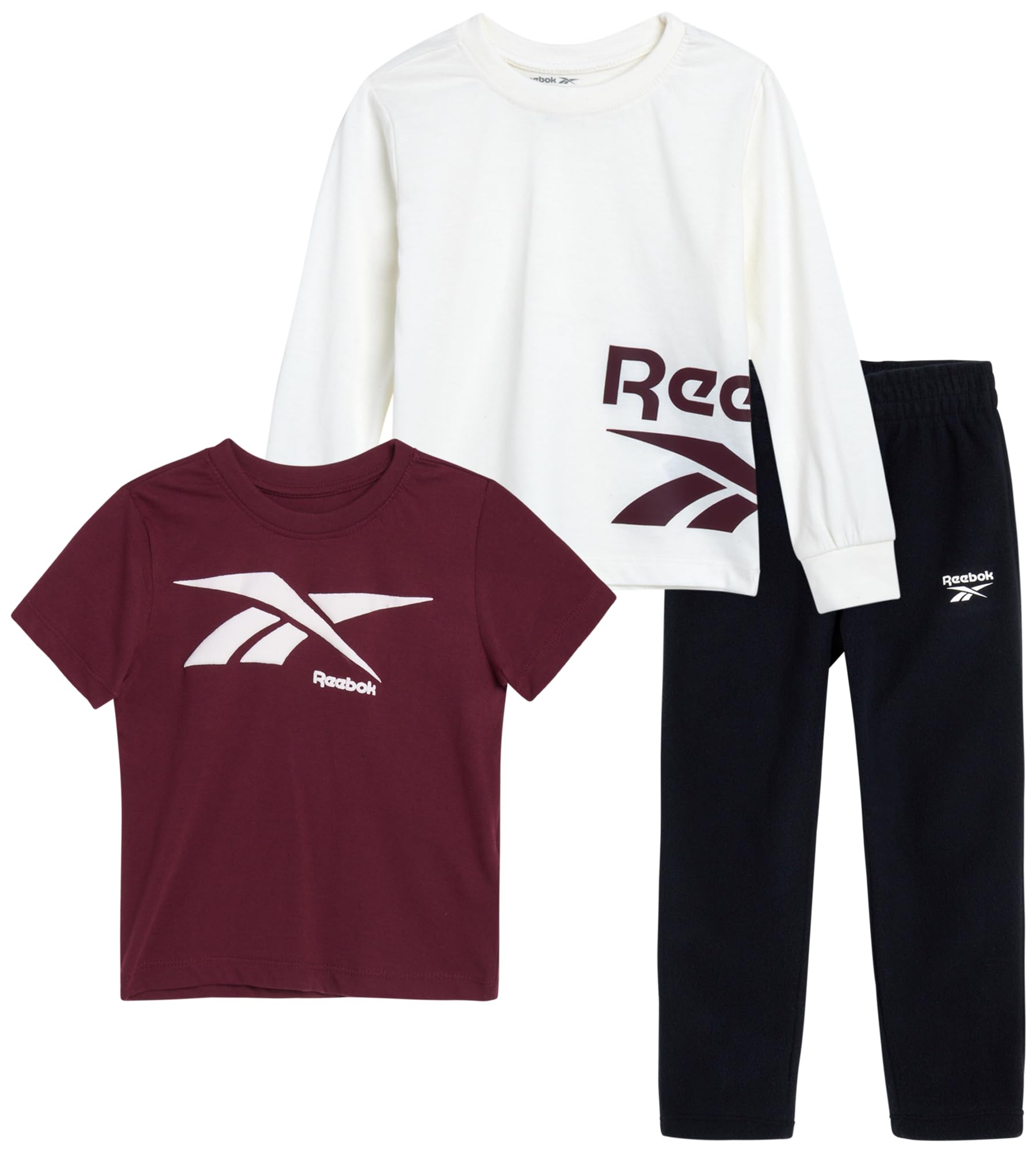 Reebok Baby Boys' 3-Piece Jogger Set - Short Sleeve T-Shirt & Sweatpants Playwear Outfit for Infants & Toddlers | Perfect for Playdates, Daycare & Casual Wear