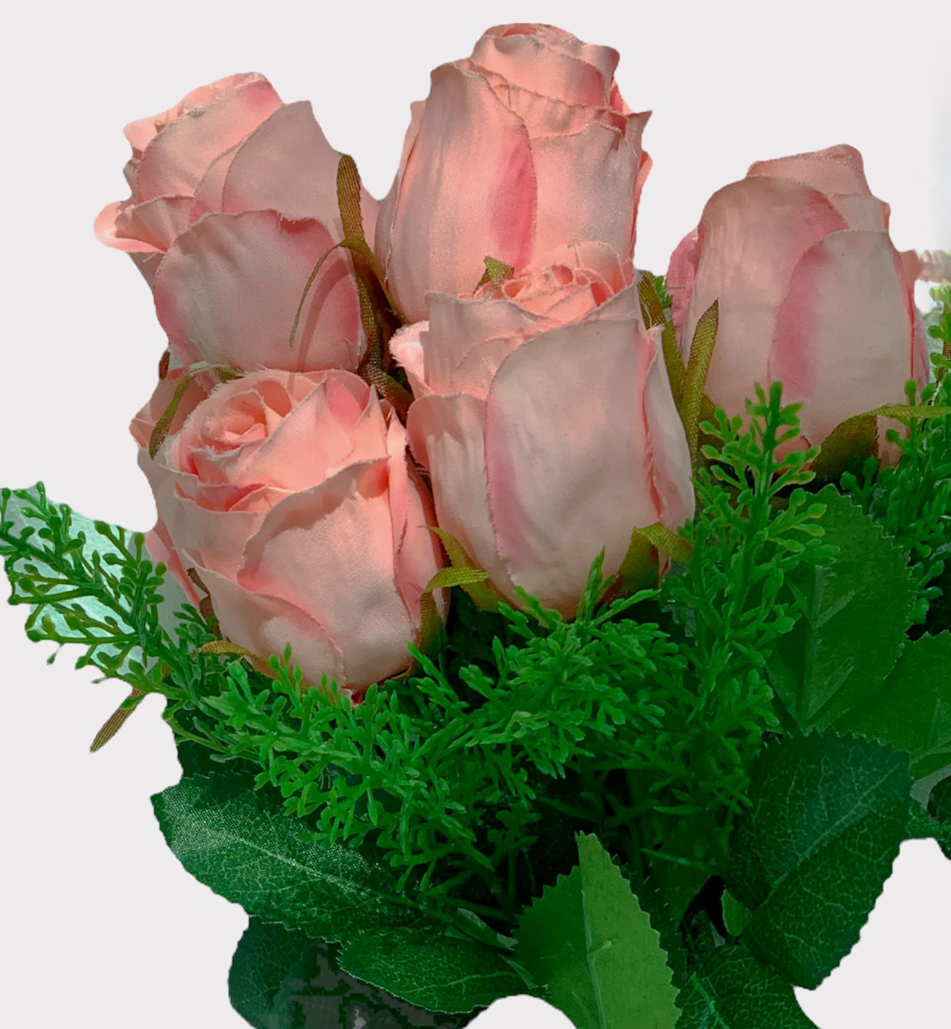 Artificial Silk Rose Bouquet with Stems - Faux Flower Arrangement for DIY Wedding, Bridal Shower, Home & Office Decor - Blush Pink Roses for Centerpieces, Table Settings & Interior Design