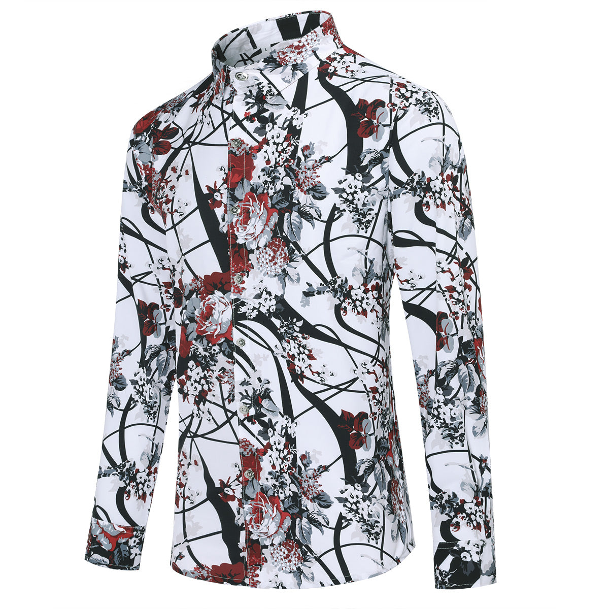 Stylish Slim Fit Red Plum Blossom Print Shirt for Men - Trendy Casual & Office Wear - Perfect for Date Nights, Parties & Business Meetings