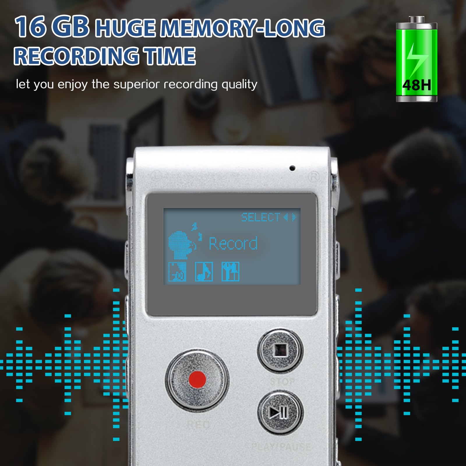 COVVY 16GB Portable Digital Voice Recorder with LCD Screen - Audio Recorder, MP3 Player, Dictaphone for Lectures, Meetings & Interviews | Silver