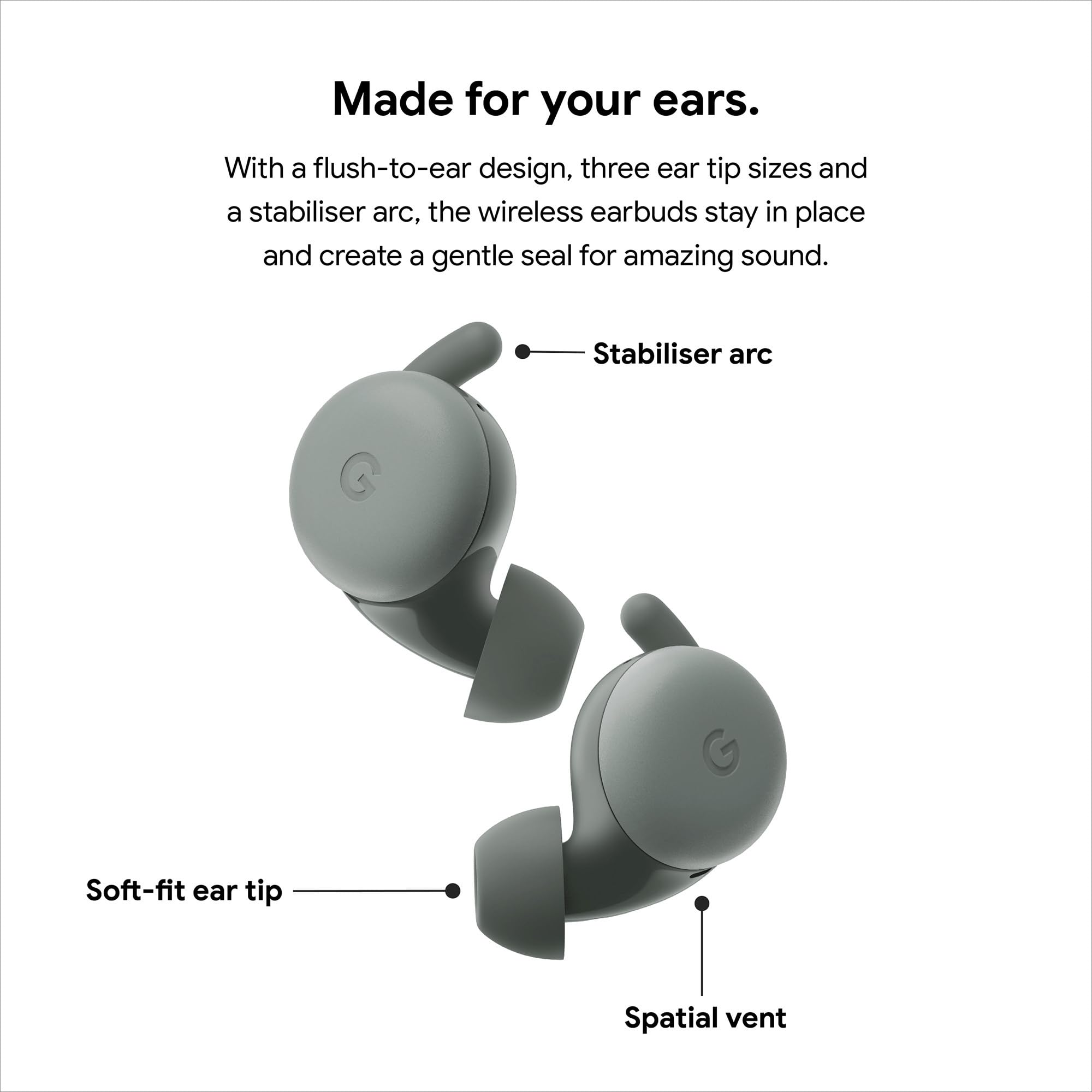 Google Pixel Buds A-Series Wireless Bluetooth Earbuds - Dark Olive Green, Noise Isolating, Hands-Free Calls, Long Battery Life - Perfect for Workouts, Commuting & Travel