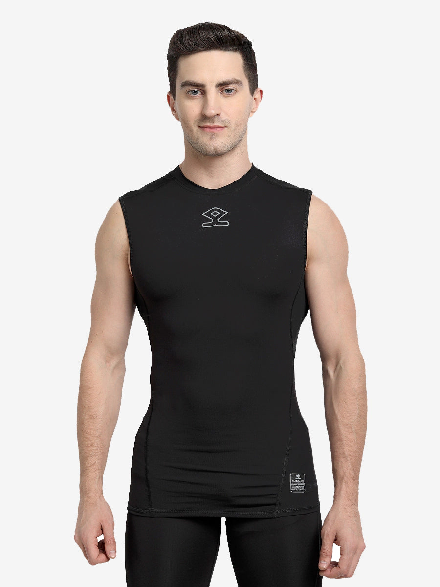 Shrey Intense Compression Sleeveless Workout Top for Women - Black | High-Performance Gym & Running Shirt for Cross Training & Yoga