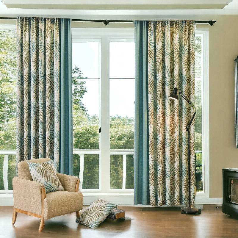 Valerie Color Blocking Rustic Botanical Blackout Custom Curtains - Thermal Insulated Window Drapes for Living Room, Bedroom & Nursery