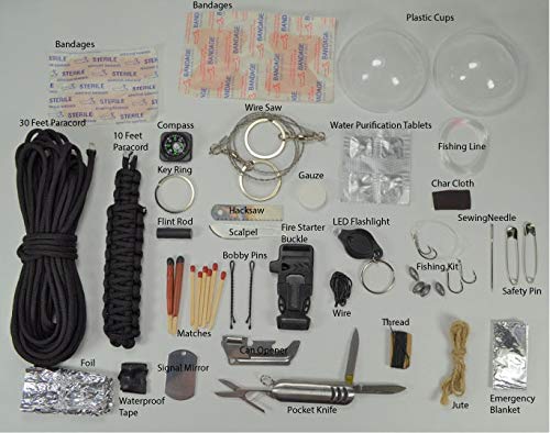 Black Emergency Paracord Survival Kit Grenade - 44 Life Saving Items Inside for Outdoor Adventures, Camping, Hiking & Survival Preparedness