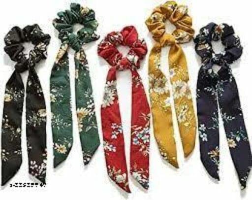 Pakhi Collections Women's Black and White Plaid Hair Scrunchies - 5 Pack Elastic Hair Bands, Ribbon Hair Ropes & Ponytail Holders for Girls and Women | Perfect for School, Work, Gym and Everyday Hair Accessories