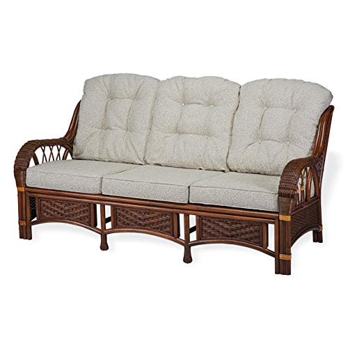 Handmade Dark Walnut Rattan Wicker Living Room Set 4-Piece - 2 Lounge Chairs, Three-Seater Sofa & Coffee Table with Cushions | Cozy Indoor/Outdoor Patio Furniture for Home Decor
