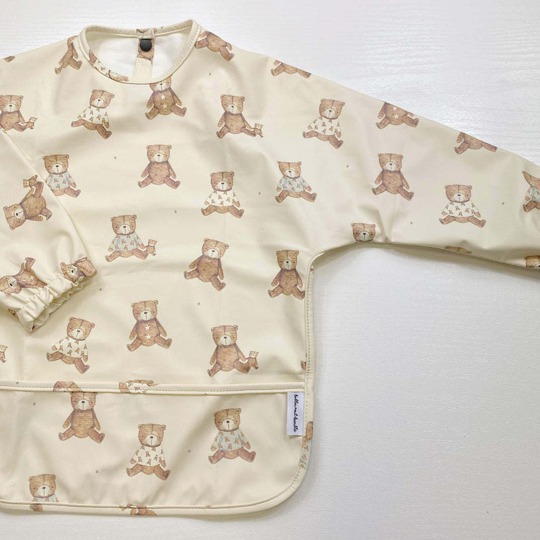 Soft Long Sleeved Baby Bib with Adorable Teddy Bear Print - Perfect for Messy Meals & Toddler Feeding Time