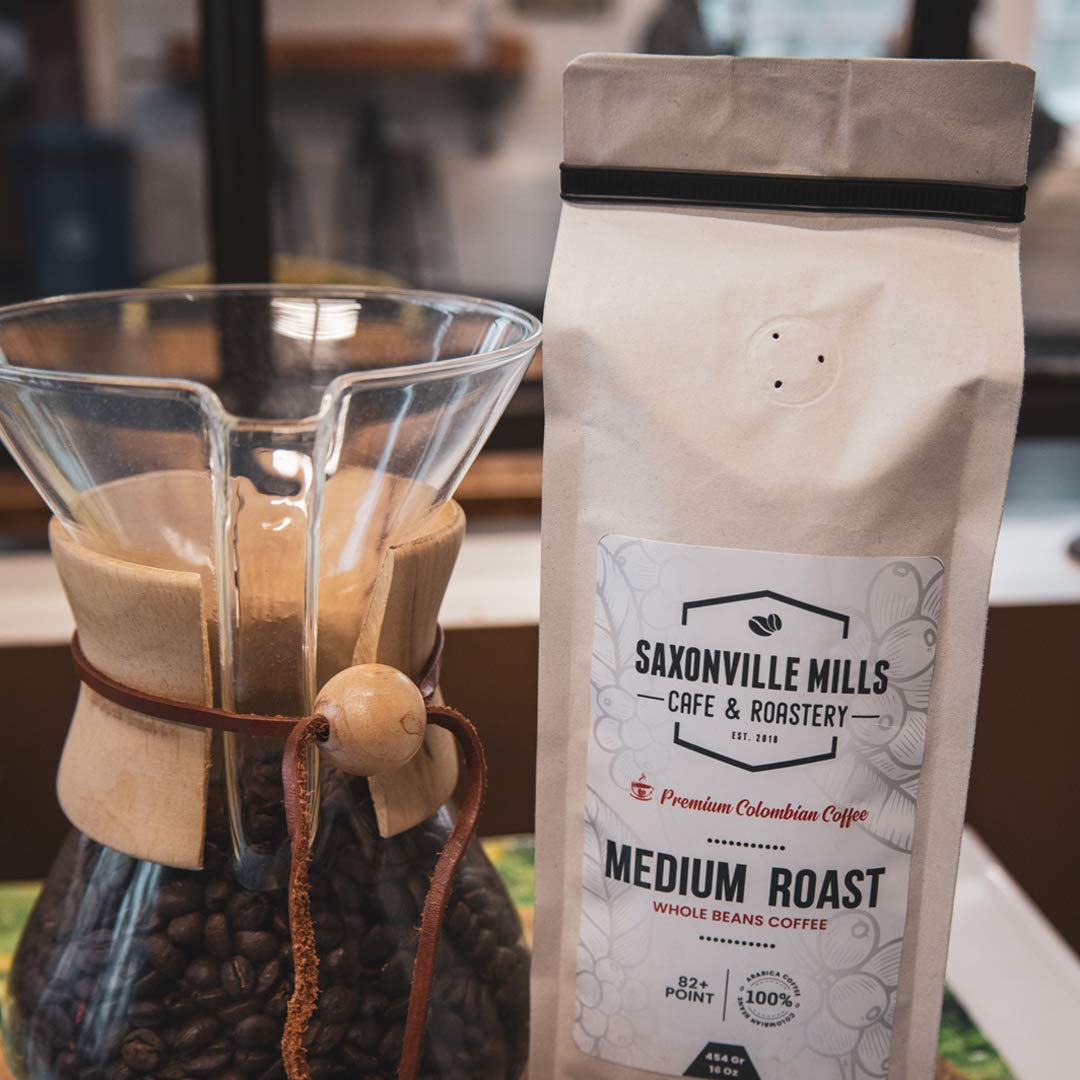 Premium Colombian Whole Bean Coffee - Fresh Medium Roast, 16oz Single Origin Farm Beans by Saxonville Mills - Perfect for Home Brewing, Office & Gifting