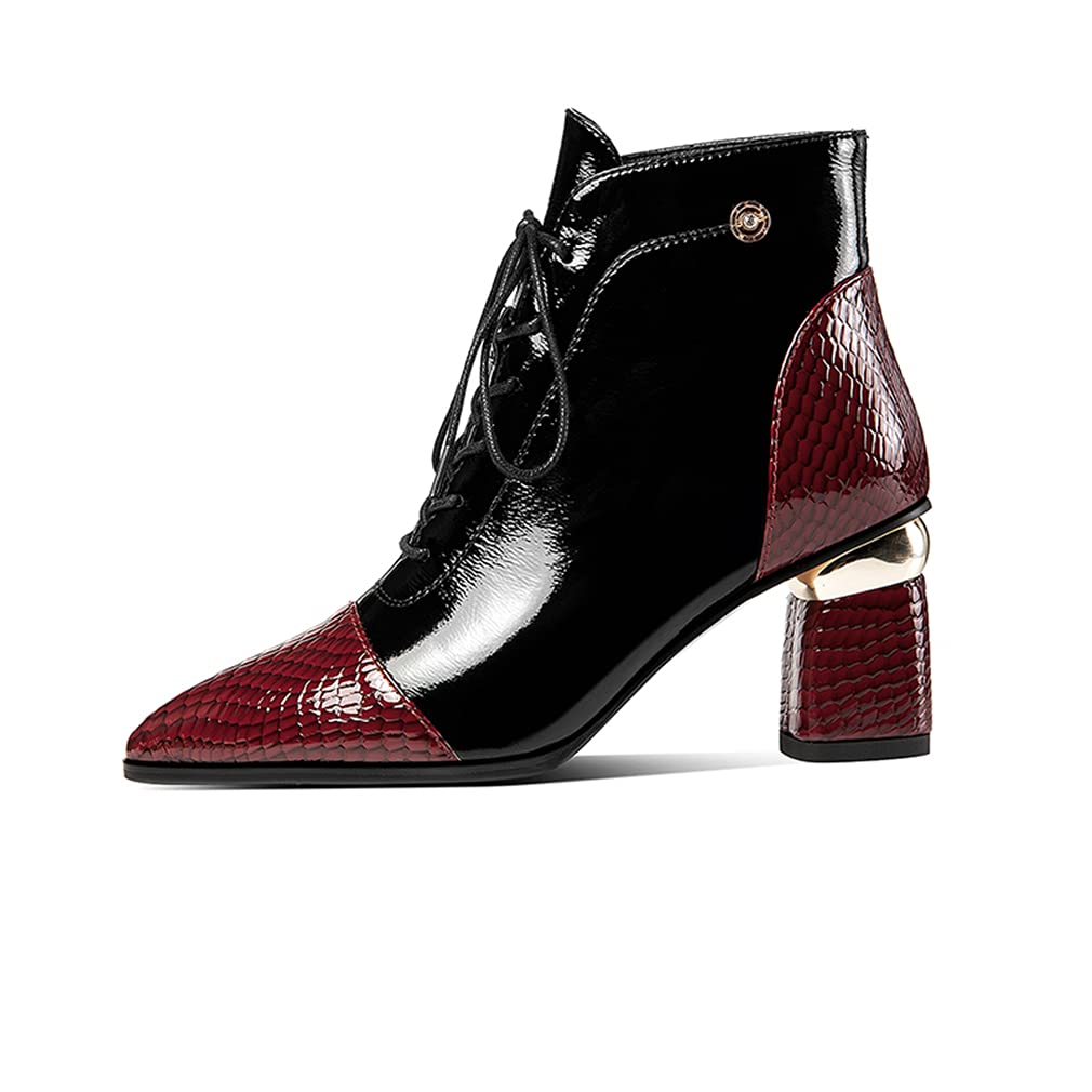 TinaCus Women's Genuine Leather Handmade Block Heel Pointed Toe Ankle Boots - Fashion Lace Up Booties for Office, Party & Fall Winter Outfits