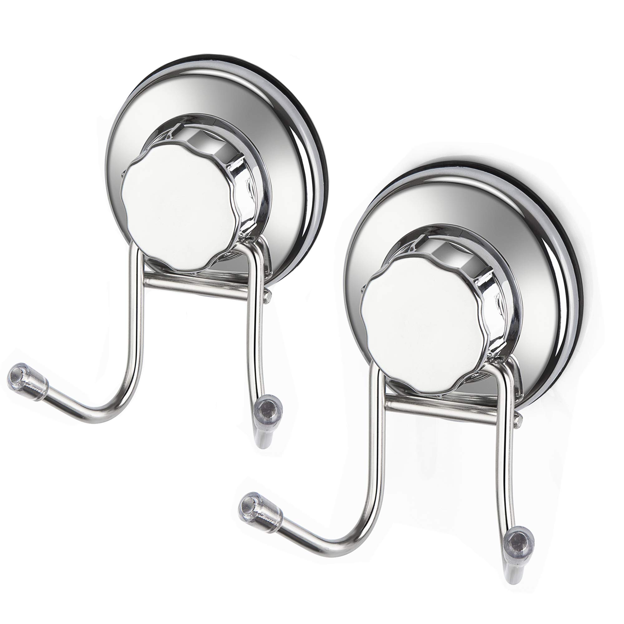 Stainless Steel Suction Cup Hooks - Heavy Duty Damage-Free Hooks for Towels, Robes, Bags & Kitchen Tools (2 Pack) - Perfect for Bathroom, Kitchen & Home Organization