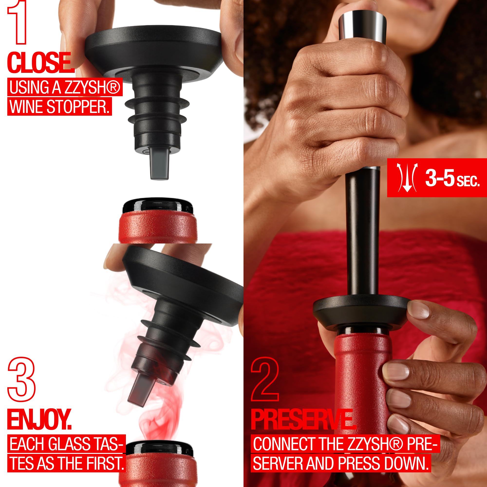 zzysh® 3-in-1 Wine Saver Kit with Argon Gas Preserver - Extends Freshness Up to 8 Weeks - Includes Wine Stoppers & Gas Cartridges - Perfect Gift for Wine Lovers - Ideal for Home Bars, Parties & Wine Storage