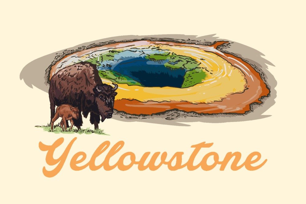 Yellowstone National Park Grand Prismatic Spring & Bison Metal Wall Art - 16x24 Inch Premium Aluminum Print for Home & Office Decor - Perfect for Living Room, Bedroom, or Office Wall Display
