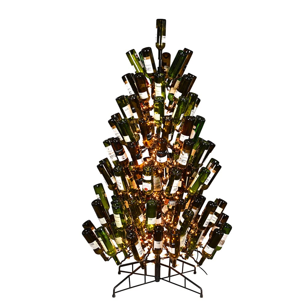 Vickerman Black Wine Bottle Christmas Tree with 200 Clear LED Lights - 37 Bottle Capacity Metal Stand Holiday Decor for Home, Party & Bar