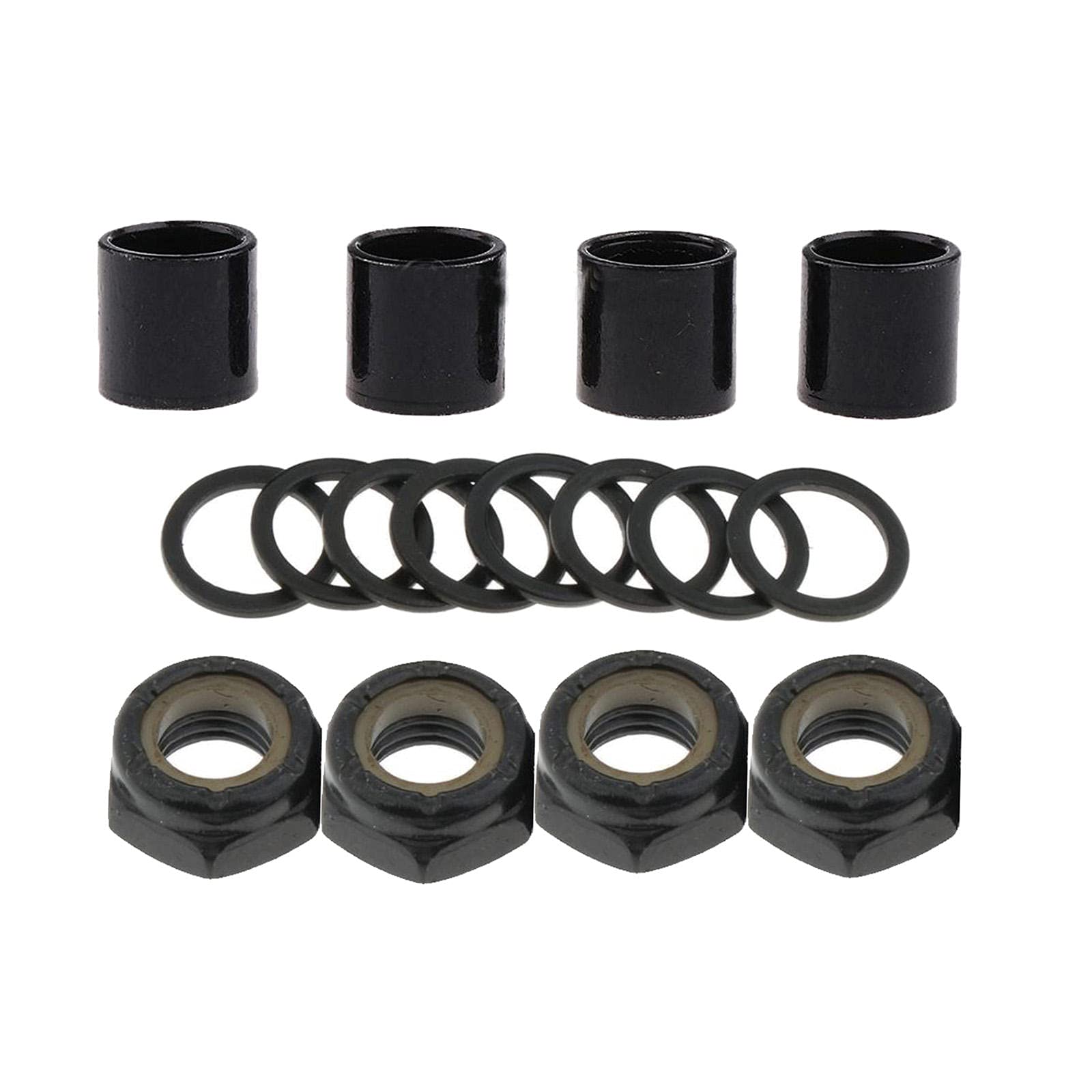 High-Performance Skateboard Truck Speed Kit - Axle Washers, Nuts & Spacers for Smooth Bearing Rotation | Durable Black Skateboarding Hardware Accessories | Perfect for Street Skating, Park Riding & Outdoor Tricks