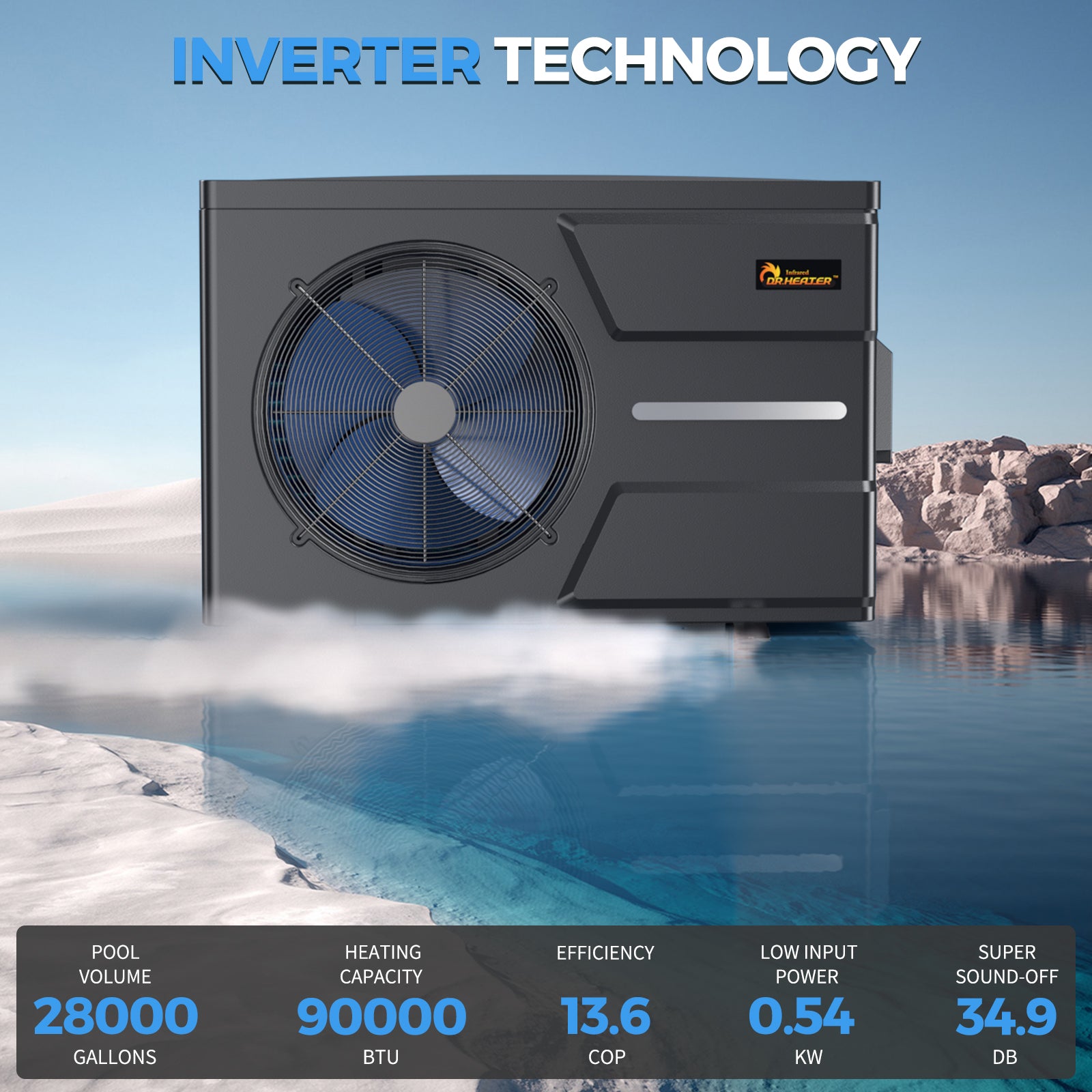 DR. Infrared Heater DR 900HP Full DC Inverter 90,000 BTU Pool Heat Pump - Energy Efficient Swimming Pool Heater for In-Ground & Above-Ground Pools with WiFi Smart Control via APP - Perfect for Year-Round Swimming & Spa Relaxation