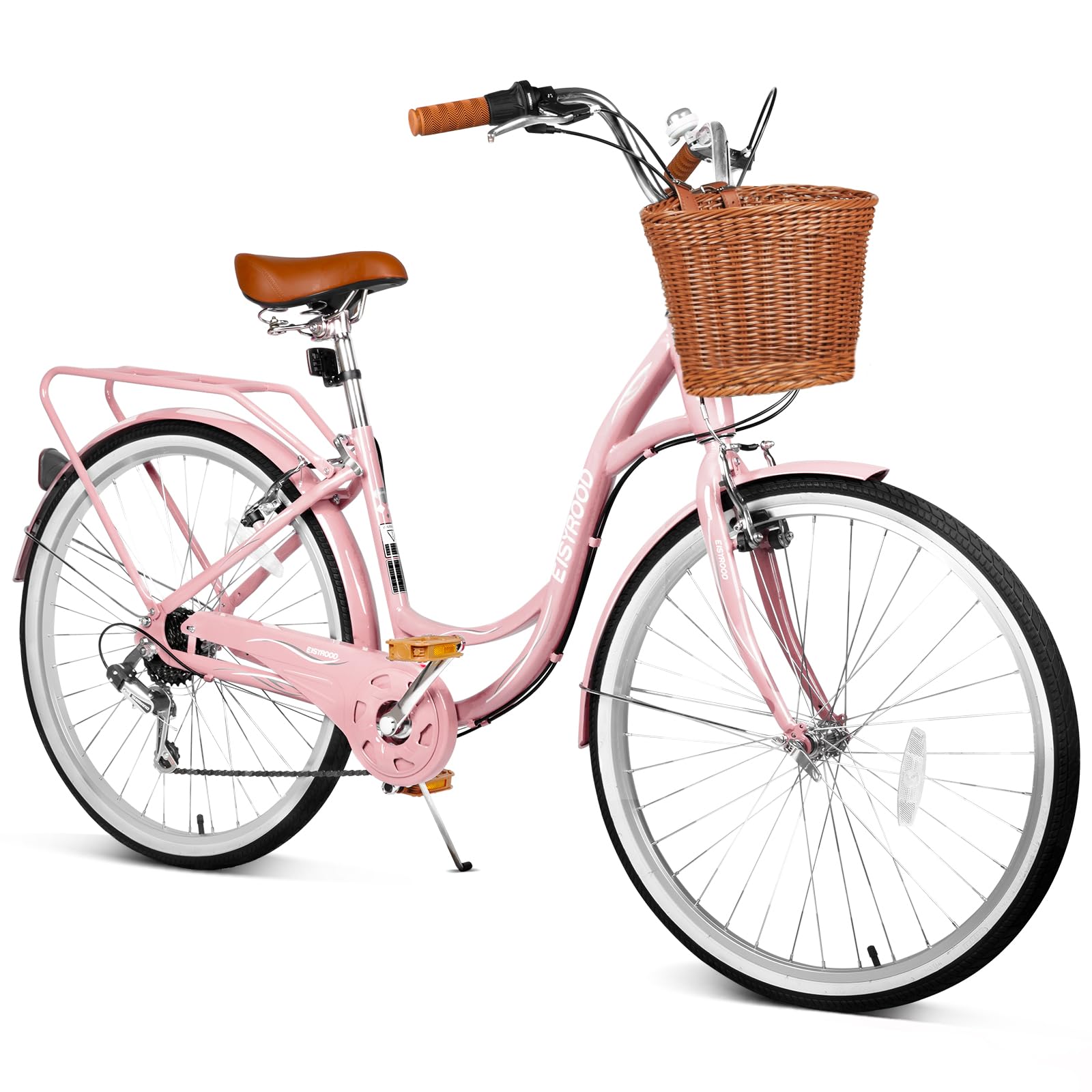26 Inch Women's Beach Cruiser Bike - 7 Speed Hybrid Cruiser with Adjustable Seat & Anti-Skid Tires - Pink Single Bar Design with Basket - Perfect for Coastal Rides, Commuting & Leisure Cycling