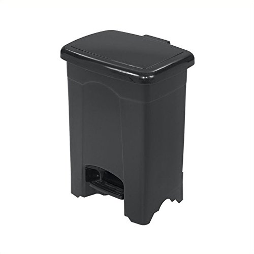 Pemberly Row 4 Gallon Step-On Trash Can - Black Plastic Waste Bin with Foot Pedal | Perfect for Kitchen, Bathroom, Office & Home Use