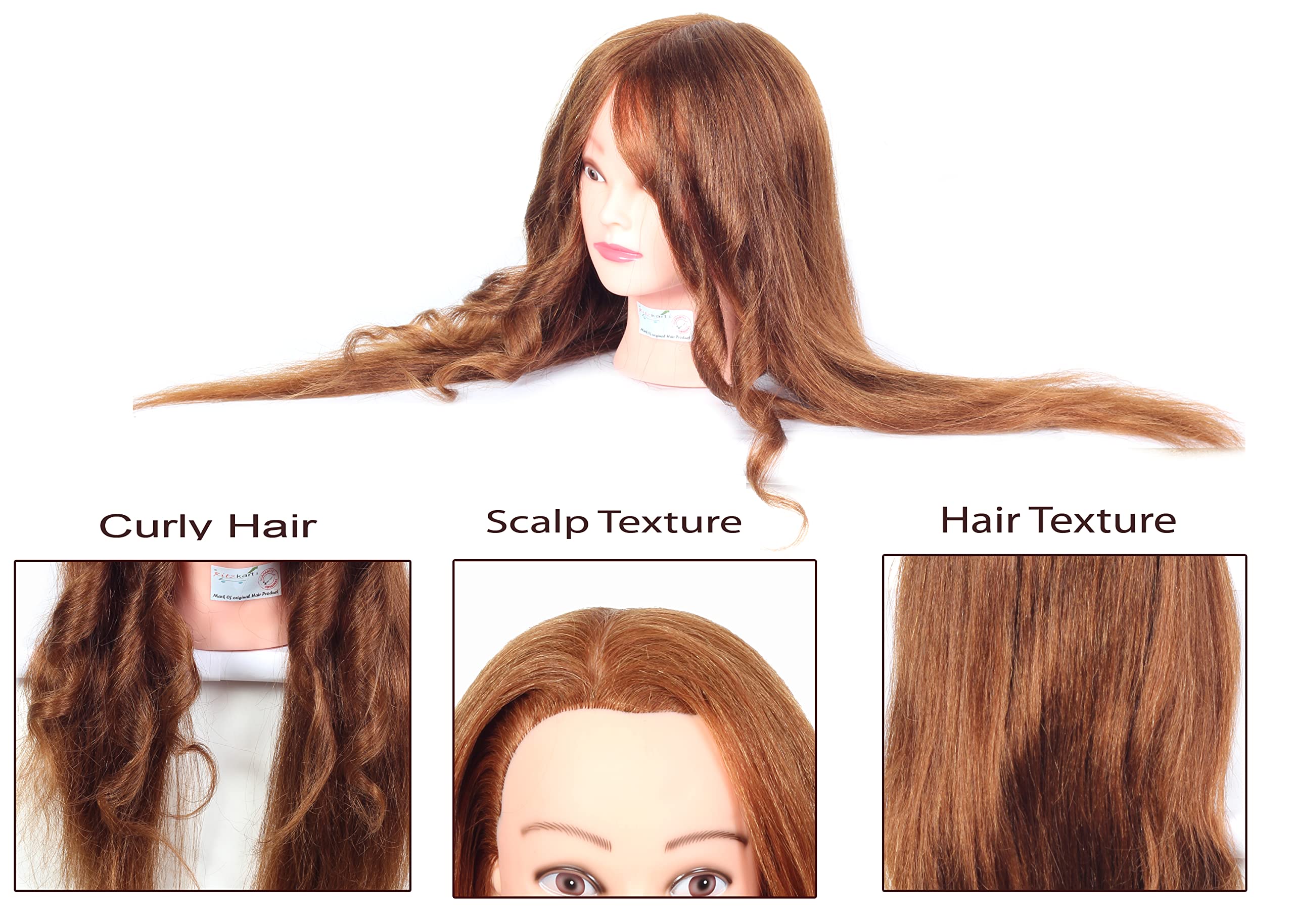 Ritzprime Hair Dummy - 90% Natural Animal & Human Hair Mix for Styling, Dyeing, Curling & Practice | Perfect for Salon Training, Cosmetology Students & Hair Stylists