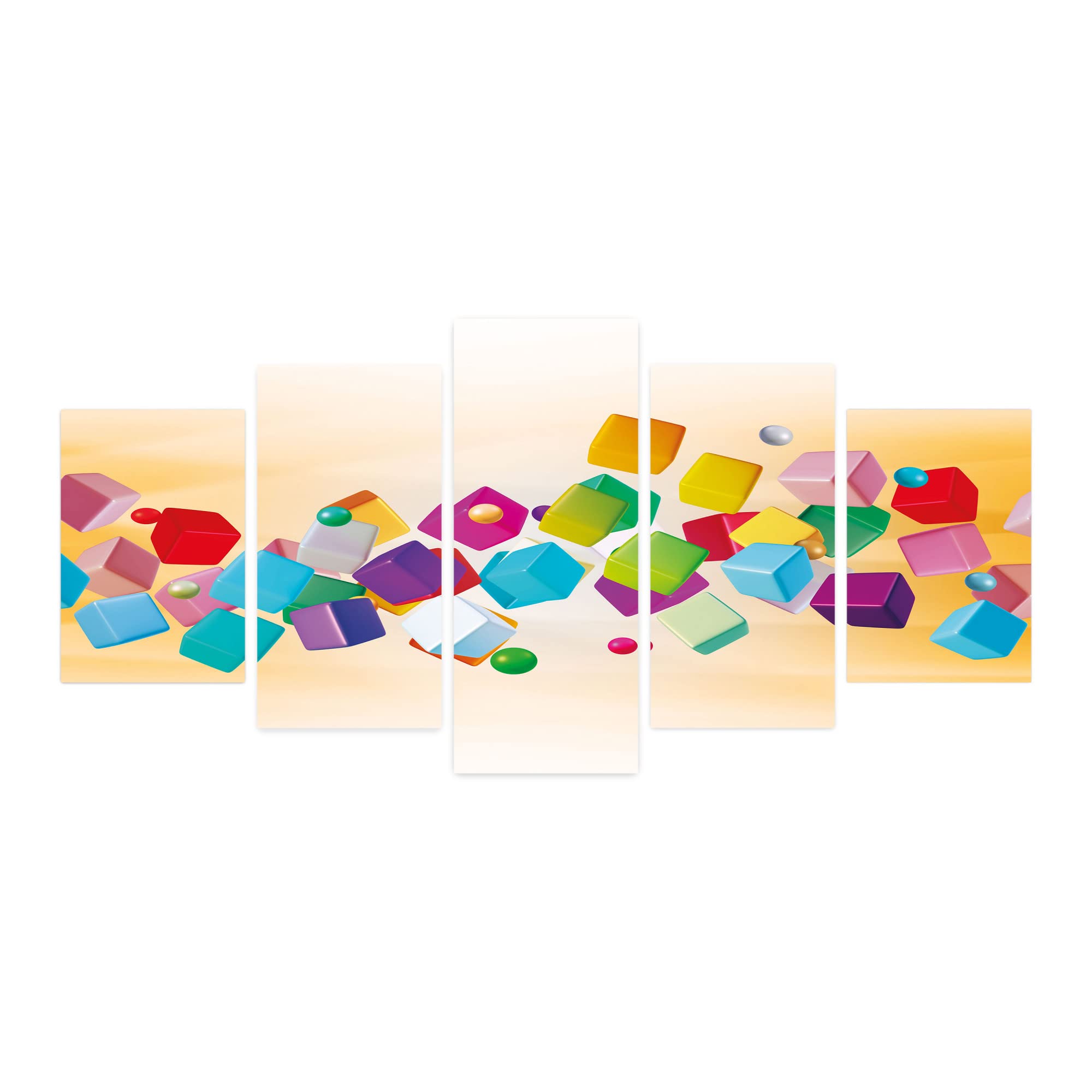 Ambesonne Geometric 5-Panel Acrylic Glass Wall Art - Colorful Digital Cubes & Minimal Balls on Soft Pastel Ombre Backdrop - Modern Home Decor for Living Room, Bedroom & Dorm - 60
