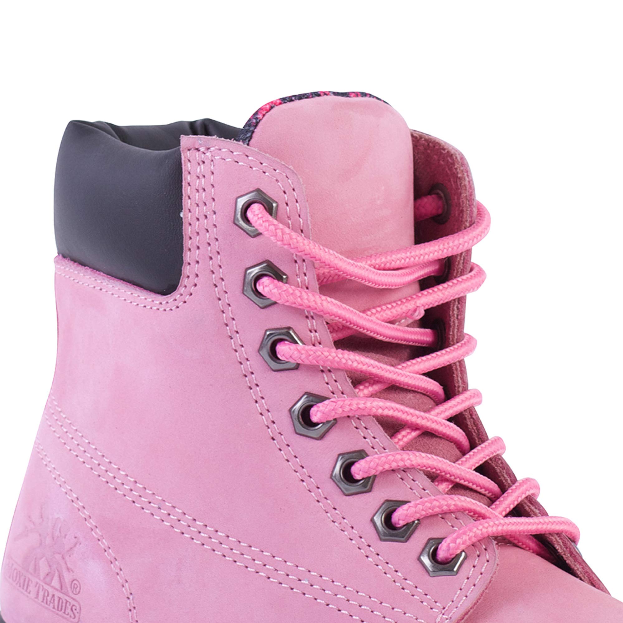 Moxie Trades Women's Alice Steel Toe Work Boots - Pink Nubuck Leather Safety Shoes for Women, US Size (6-11) - Comfortable & Durable for Construction, Warehouse & Outdoor Work
