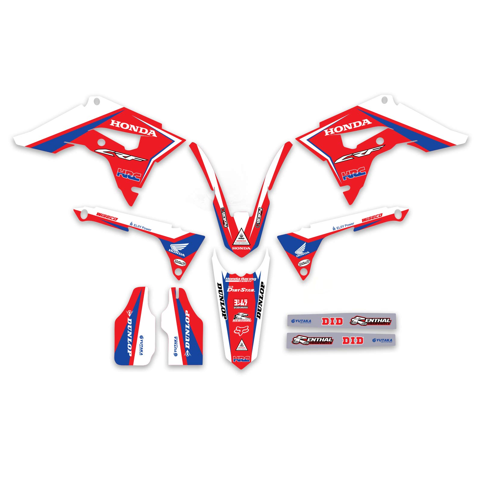 **2017-2019 Honda CRF 450 Graphics Kit & Custom Plates - MFG Design, CARGLASS HRC Style - Personalized Plate Options - Perfect for Off-Road Racing & Bike Customization**