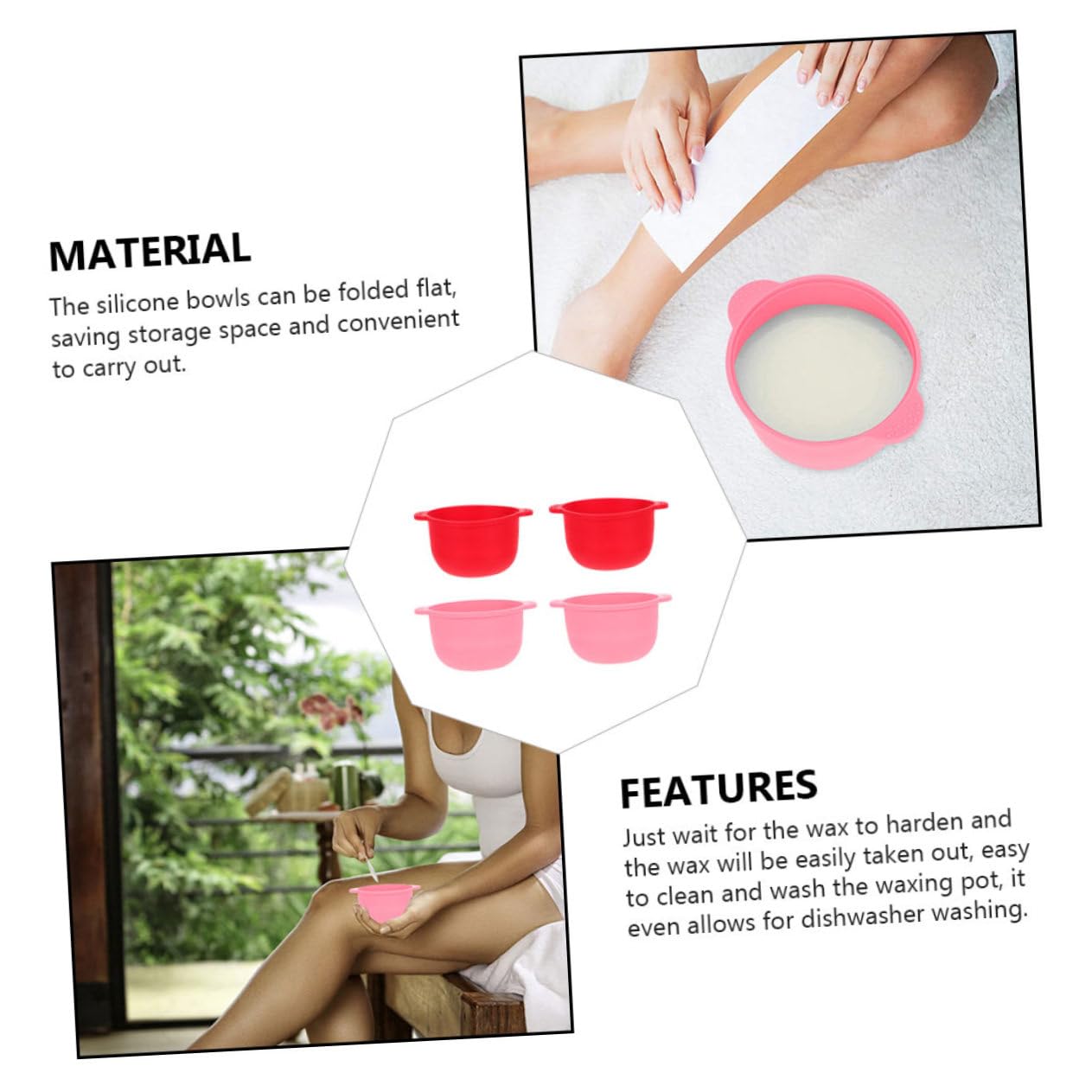 4-Piece Silicone Waxing Bowl Set - Heatproof, Microwave Safe & Easy Clean Folding Wax Melting Bowls for Hair Removal (Random Colors) - Perfect for Home Salon, DIY Waxing & Professional Use