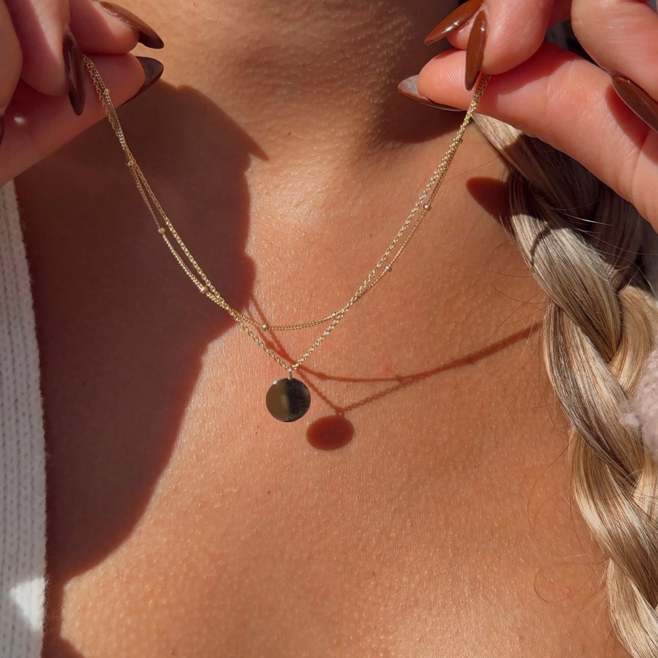 14K Solid Yellow Gold Beaded & Cuban Double Layer Chain Necklace - Elegant Layered Necklace for Women, Perfect for Parties, Weddings & Everyday Wear