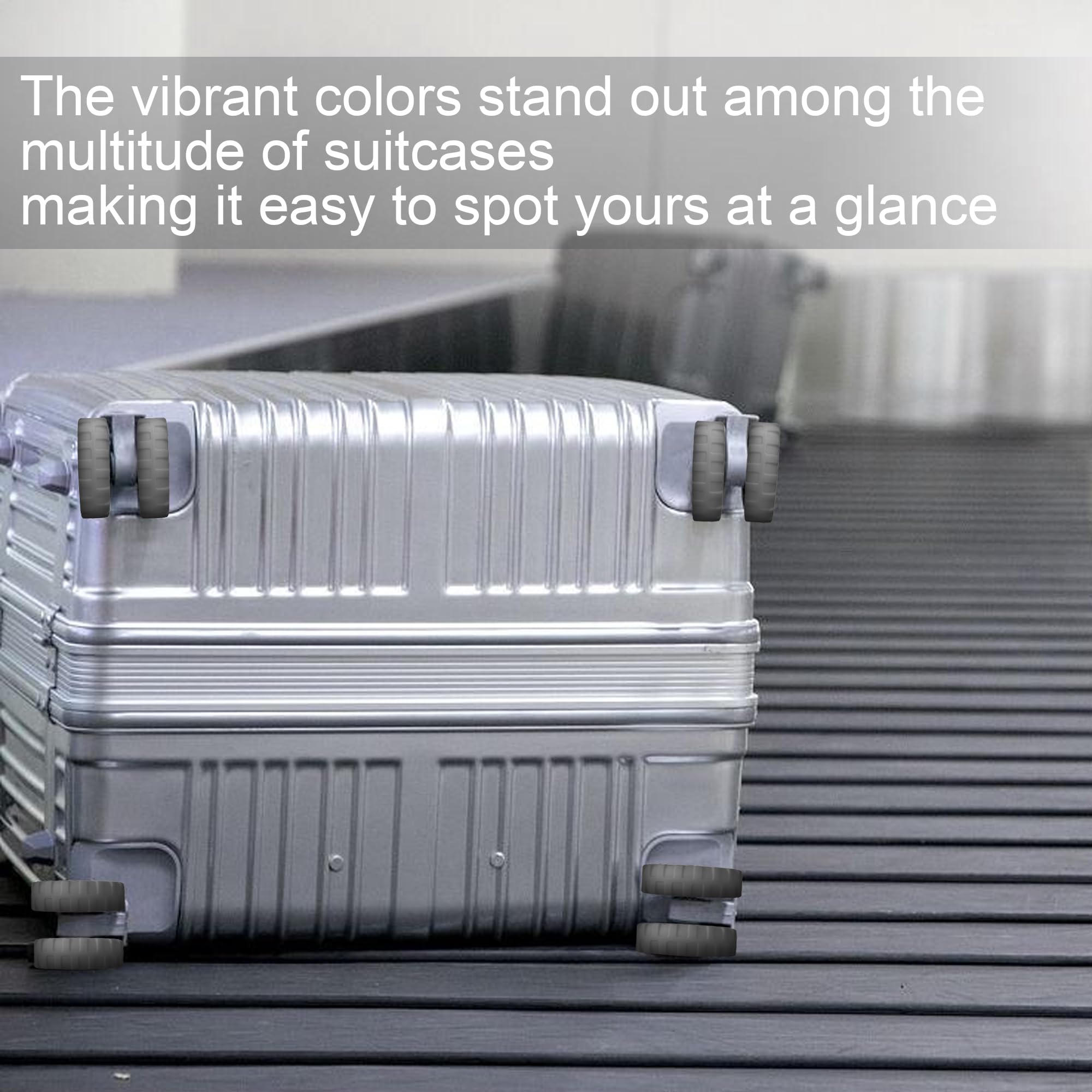 (8 Pack) Silicone Luggage Wheel Covers for 8-Spinner Wheel Suitcases - Durable, Noise-Reducing & Shock Absorbing Protectors for Smooth Travel (Grey) | Perfect for Airports, Hotels & Business Trips