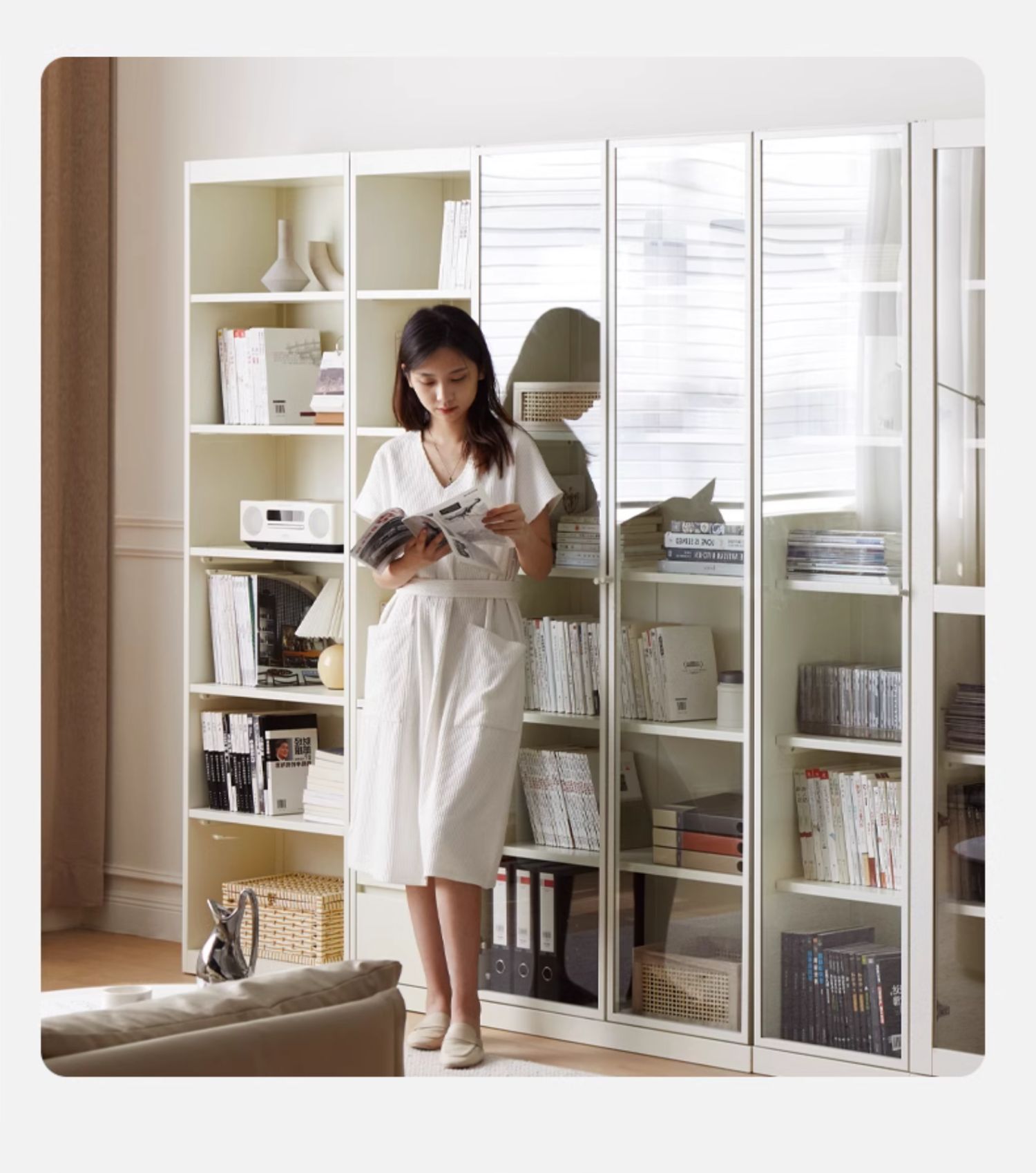 Solid Poplar Wood Bookcase - Wall to Ceiling Bookshelf with Adjustable Shelves for Home Office, Living Room & Library Storage