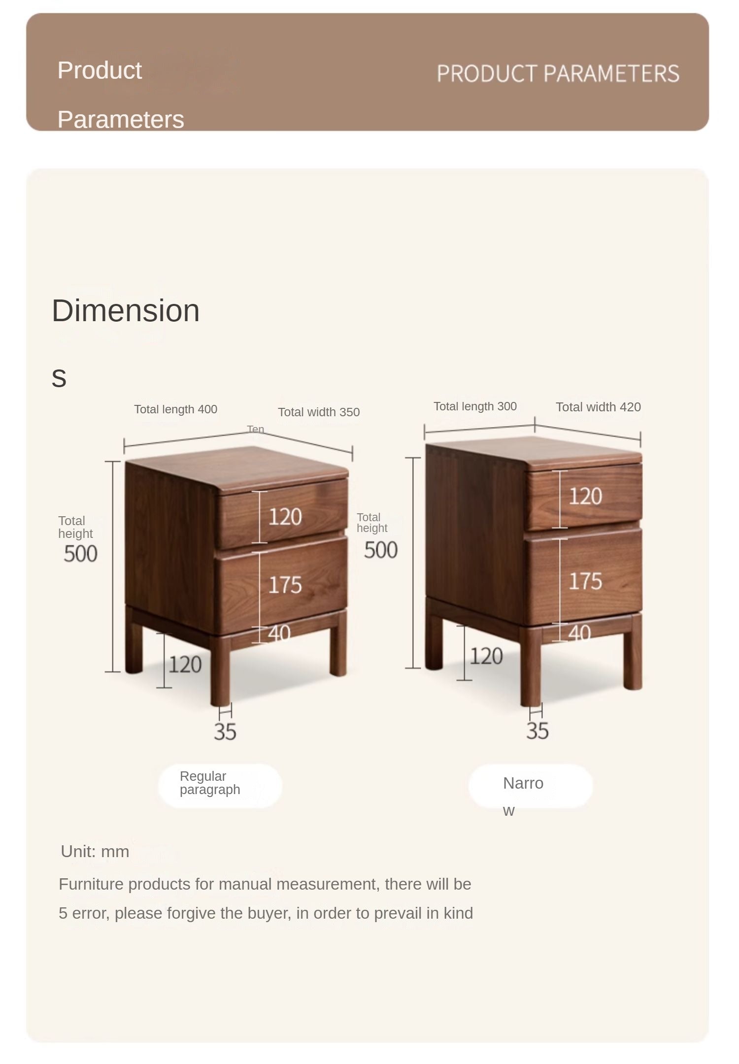 Premium Black Walnut & Ash Solid Wood Nightstand - Stylish Bedside Storage Table for Bedroom, Living Room, or Office
