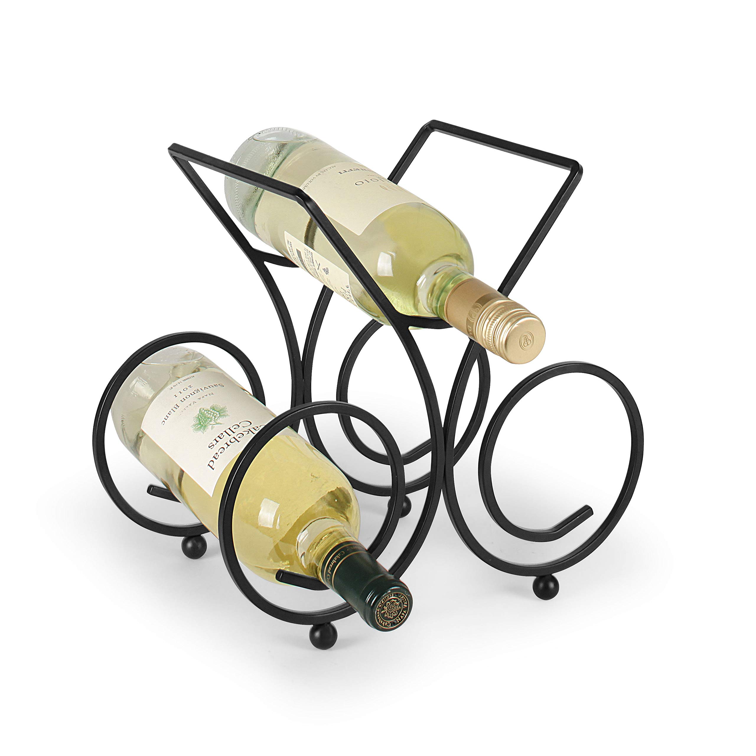 Spectrum Diversified 3-Bottle Wine Rack - Sturdy Steel Wire Countertop Wine Holder for Standard & Jumbo Bottles | Black Bar & Kitchen Storage (Model 48010) | Perfect for Home Bars, Kitchens & Entertaining Spaces