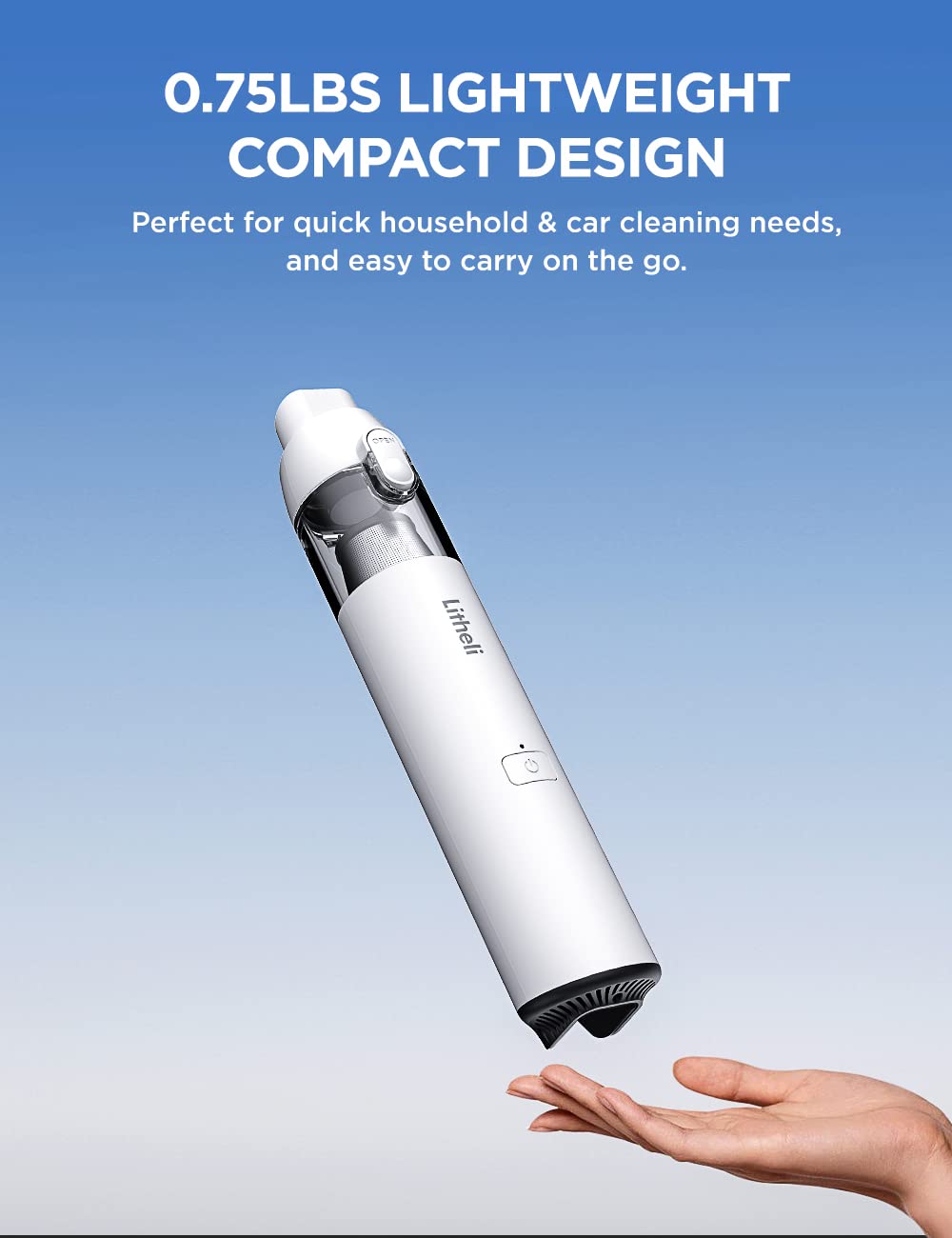 LiTHELi Cordless Handheld Vacuum Cleaner - 10000Pa Strong Suction, Rechargeable Battery, Ultra Lightweight Mini Car Vacuum for Home, Car, Office & Pet Hair Cleaning