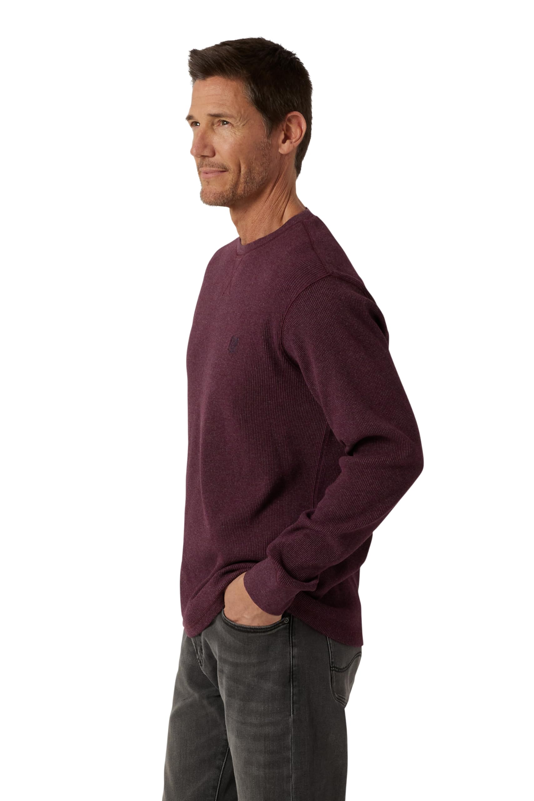 Chaps Men's Long Sleeve Thermal Crewneck Shirt - Waffle Knit Casual Button-Up Shirt for Men (Sizes M-XXL) - Perfect for Winter Layering, Office Wear & Outdoor Activities