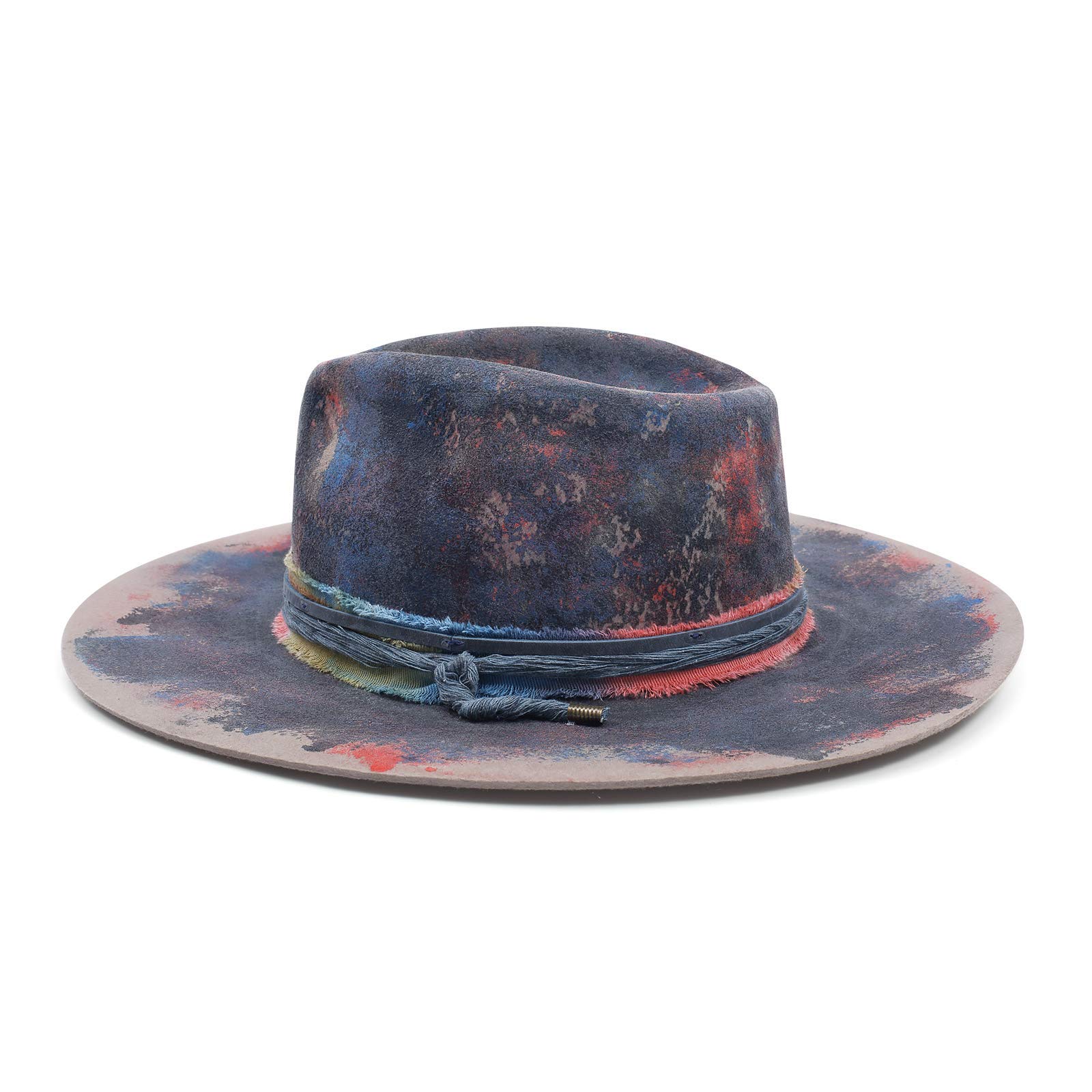 RUEDIGER 100% Wool Felt Wide Brim Fedora Hat for Men & Women - Distressed/Burned Handmade Panama Rancher Hat with Lightning Logo - Perfect for Outdoor Adventures, Country Music Festivals, and Western Style Fashion