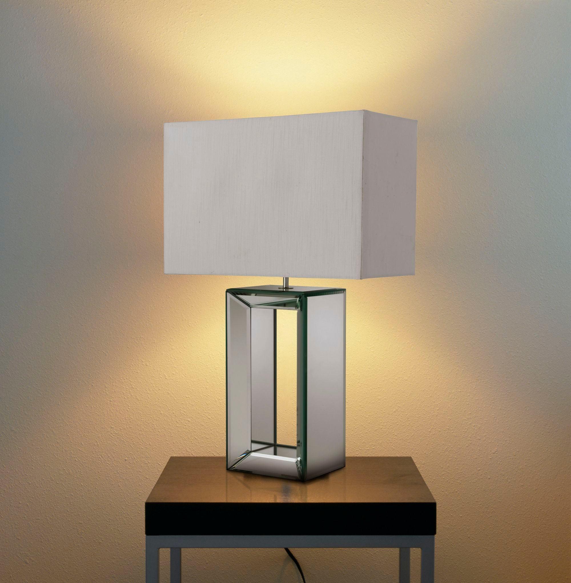 White Table Lamp with Searchlight Mirror & Faux Silk Shade - Elegant Vanity Lighting for Bedroom, Dressing Room & Makeup Area