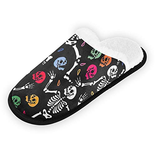 **Soft Plush Travel Slippers for Women & Men - Comfortable Cotton Closed-Toe Indoor House Shoes for Spa, Hotel & Home Use - Black Skeleton Design**    *(Use Cases: Perfect for relaxing at home, spa visits, hotel stays, or as cozy travel companions.)*