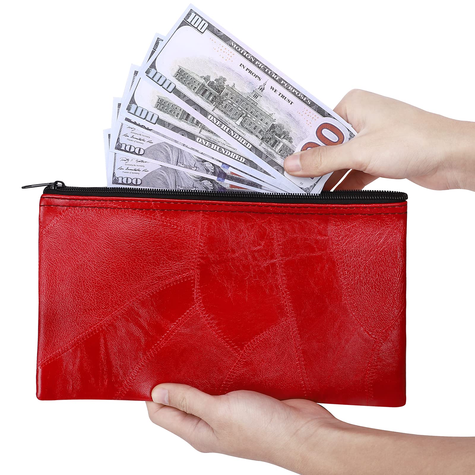 4pcs PU Leatherette Zippered Money Bags for Cash, Coins & Cosmetics - Travel & Retail Use