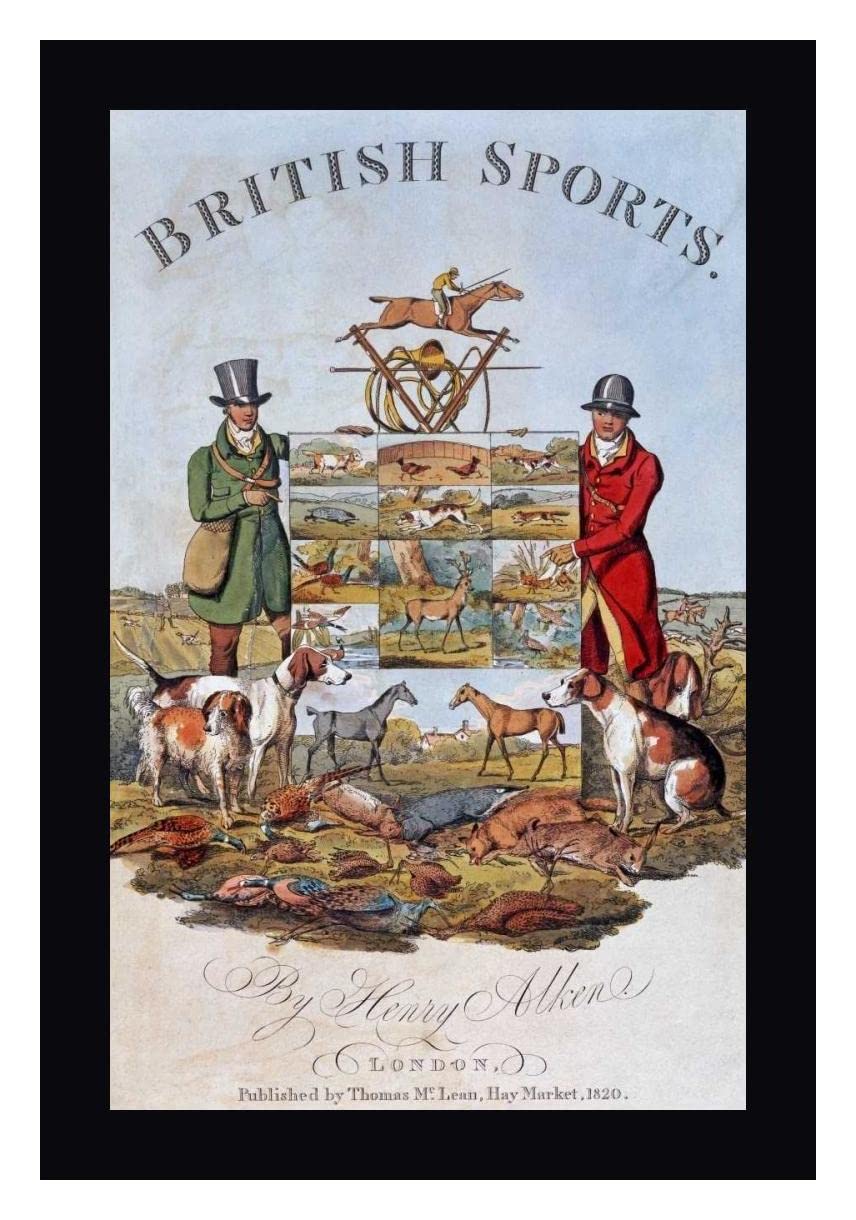 The National Sports of Great Britain by Henry Thomas Alken - 24x36 Inch Framed Canvas Wall Art Print with Black Frame - Ready to Hang - Perfect for Home, Office, or Sports Bar Decor
