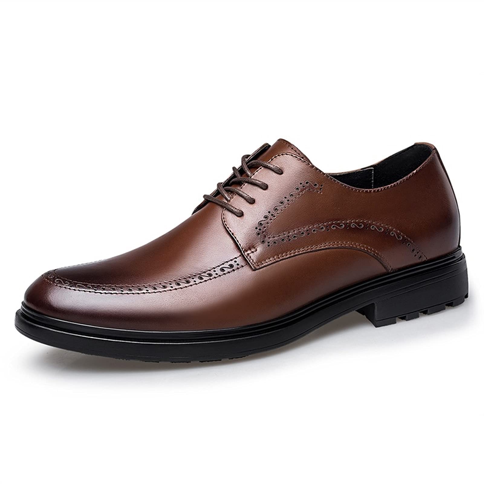 Men's Leather Derby Shoes - Lace Up Round Toe Non-Slip Rubber Sole Classic Dress Shoes for Business, Office & Formal Occasions