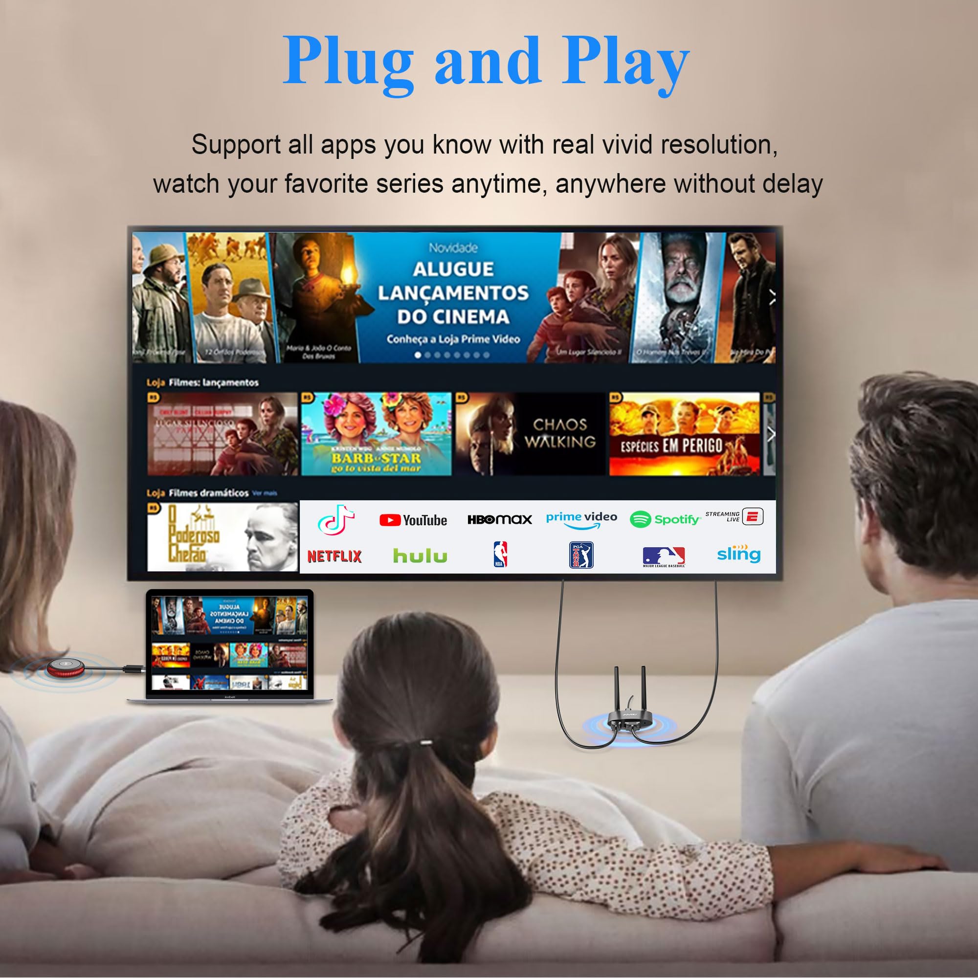 5GHz Wireless HDMI Transmitter and Receiver - Dual Screen HDMI/VGA Wireless Cast for Laptop/PC/Camera/Cable Box to HDTV/Projector/Monitor - 165FT/50M Range - Perfect for Streaming TikTok/YouTube/Netflix (Red)