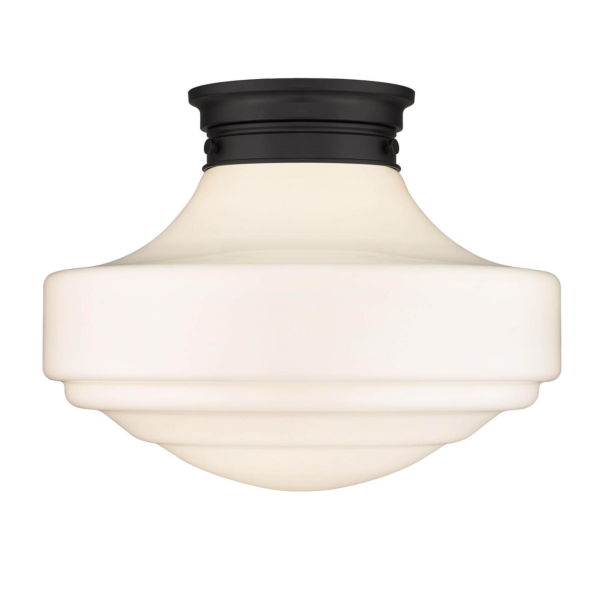 Vintage Style Matte Black Semi-Flush Mount Ceiling Light with Milk Glass Shade - Perfect for Dining Room, Bedroom, or Hallway Lighting
