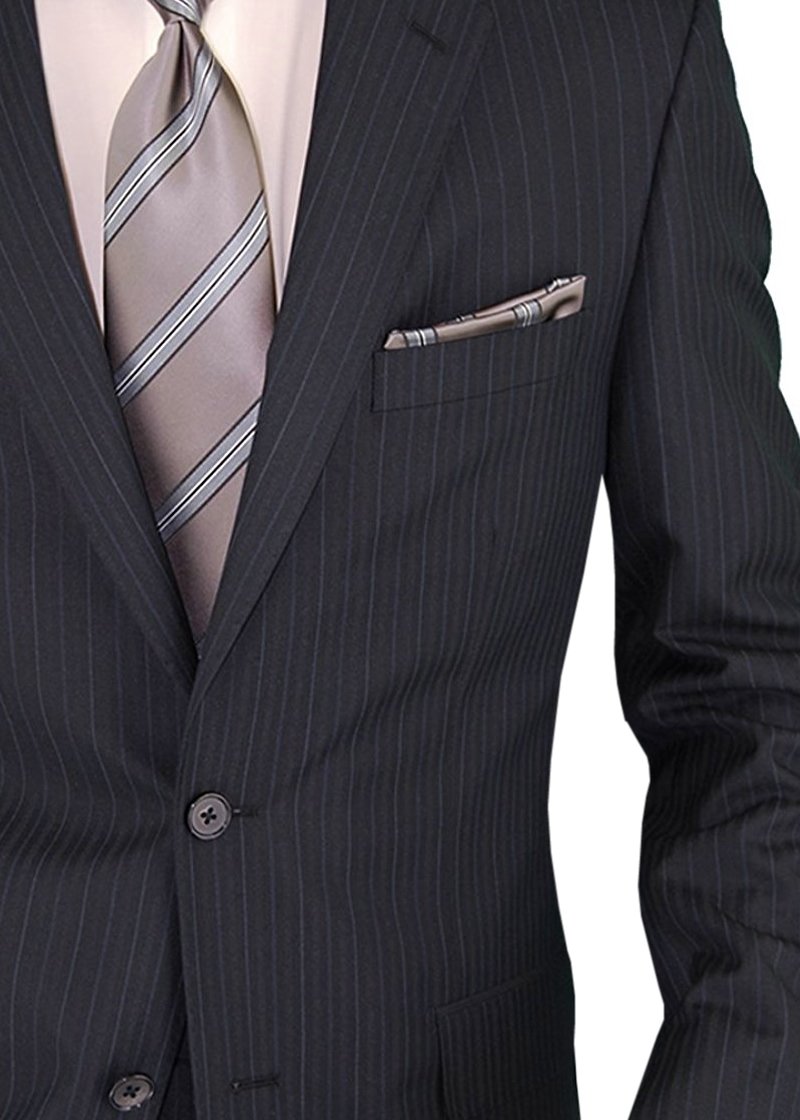 Salvatore Exte Men's Two-Button 2-Piece Suit Set with Jacket & Flat Front Pants - Classic Striped Business Attire for Office, Weddings & Formal Events