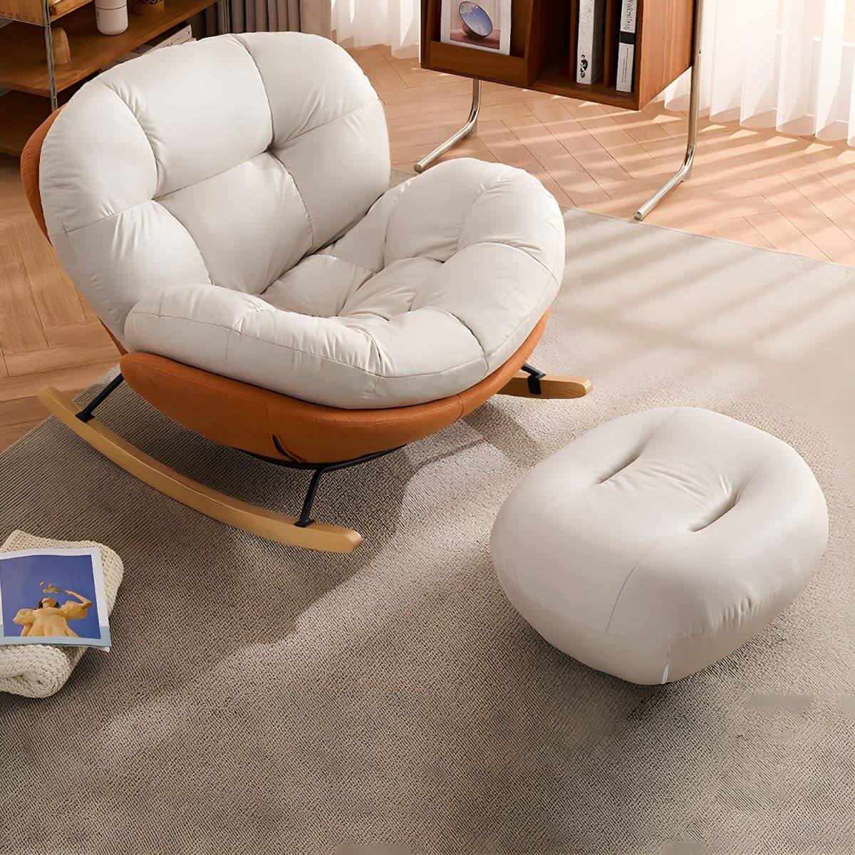 Modern Natural Wood Rocking Chair - Indoor Non-Scratch Stain-Resistant Armless Design for Living Room, Nursery & Relaxation