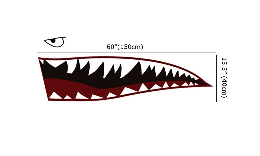 60-Piece Full Size Shark Mouth with Eye Die-Cut Vinyl Decals for Cars & Trucks - High-Quality Automotive Stickers for Vehicle Customization & Themed Events