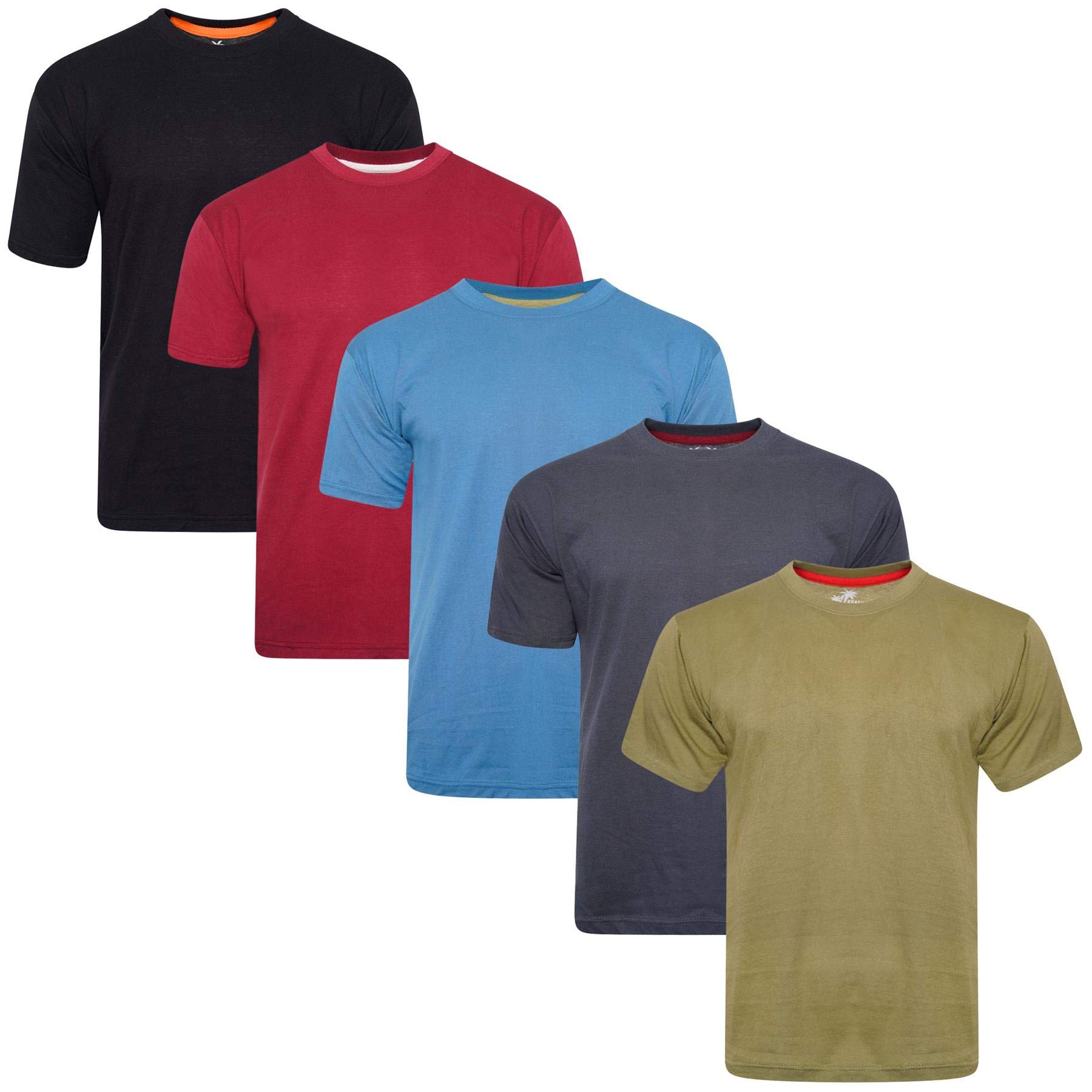 Keanu Men's 5-Pack 100% Cotton Basic Crew Neck T-Shirts - White & Summer Colors - Comfortable Casual Wear for Everyday, Work & Vacation
