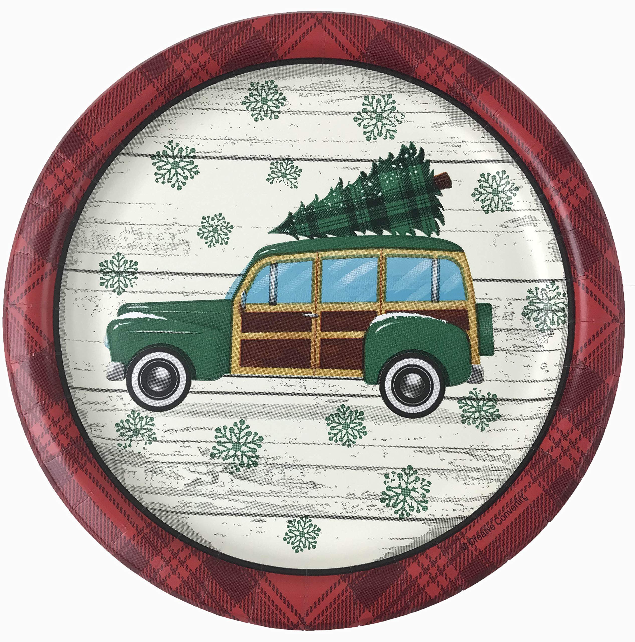 Christmas Disposable Dinnerware Set - 129 Pc Classic Red Truck Design Plates, Cups, Napkins & Silverware (Serves 16) | Perfect for Holiday Parties, Family Gatherings & Festive Celebrations