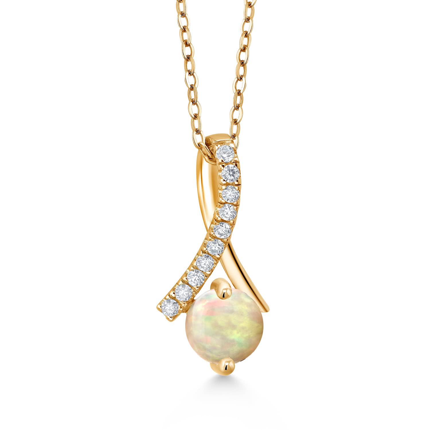 18K Yellow Gold Plated Silver 6MM Round Gemstone & White Moissanite Birthstone Pendant Necklace for Women - 18 Inch Silver Chain - Perfect for Birthdays, Anniversaries & Special Occasions